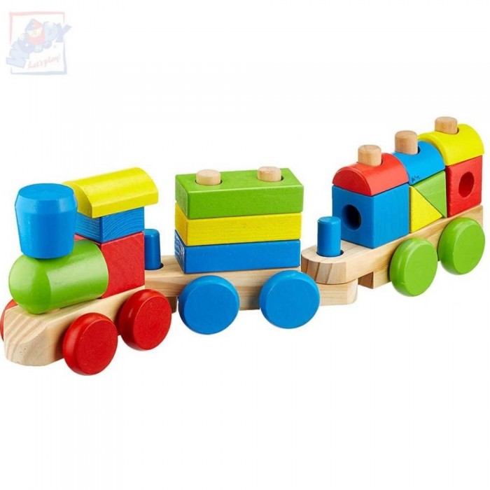 Trenulet din lemn cu cuburi colorate de tras- My First Train Woddy